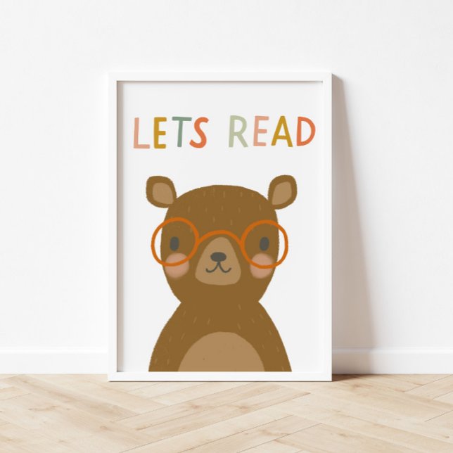 Cute Bear Let's Read Kids Poster (Available in many sizes! This mockup shows the 13x24 inch poster size)