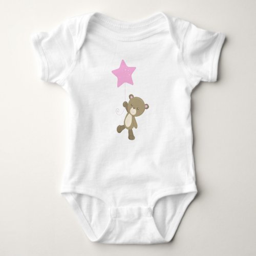 Cute Bear Little Bear Bear With Balloon Star Baby Bodysuit