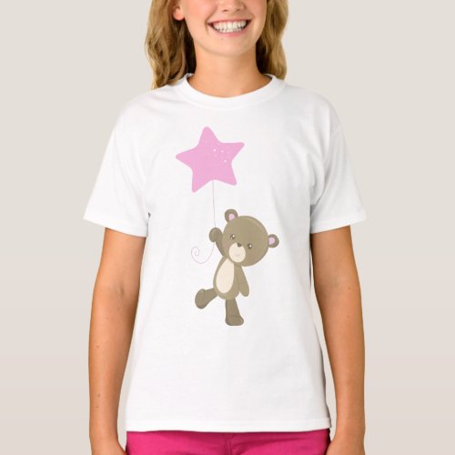 Cute Bear Little Bear Bear With Balloon Star T_Shirt