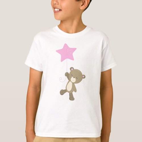 Cute Bear Little Bear Bear With Balloon Star T_Shirt