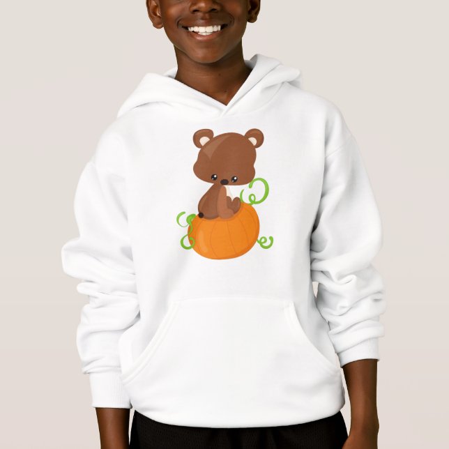 Cute Bear, Little Bear, Brown Bear, Pumpkin Hoodie (Front)