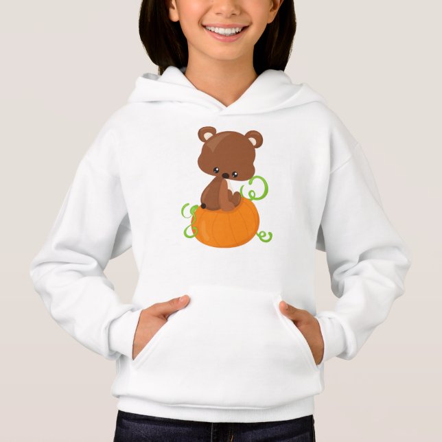 Cute Bear, Little Bear, Brown Bear, Pumpkin Hoodie (Front)