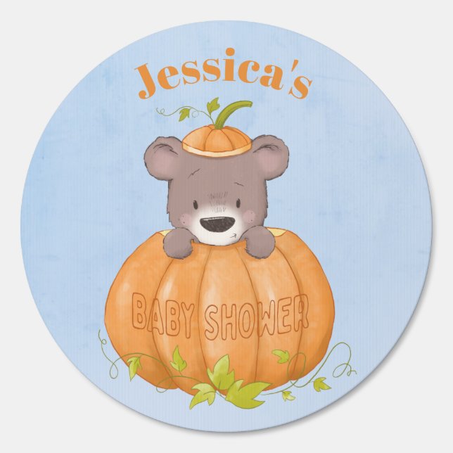 Cute Bear Little Pumpkin Baby Shower Sign (Back)