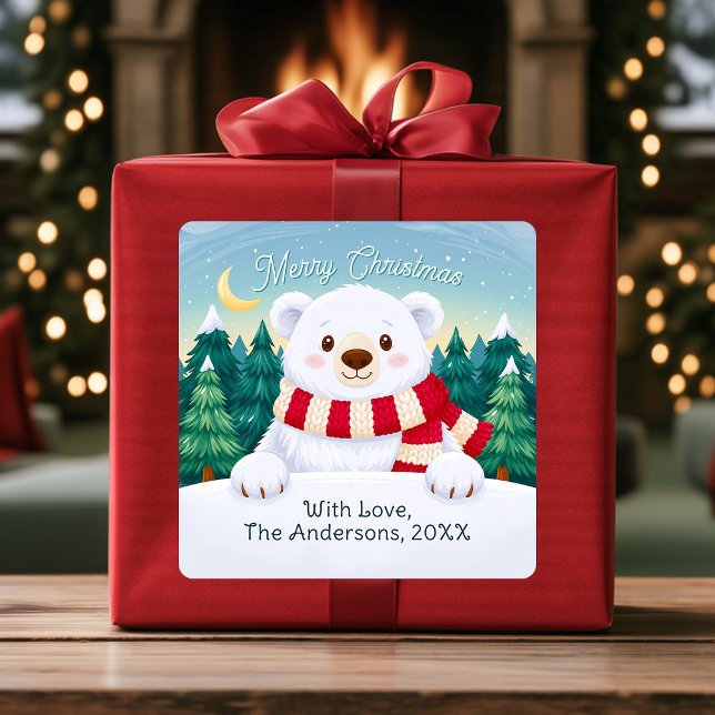 Cute Bear Merry Christmas Custom Gift Stickers (Cute Bear Merry Christmas Custom Gift Stickers)