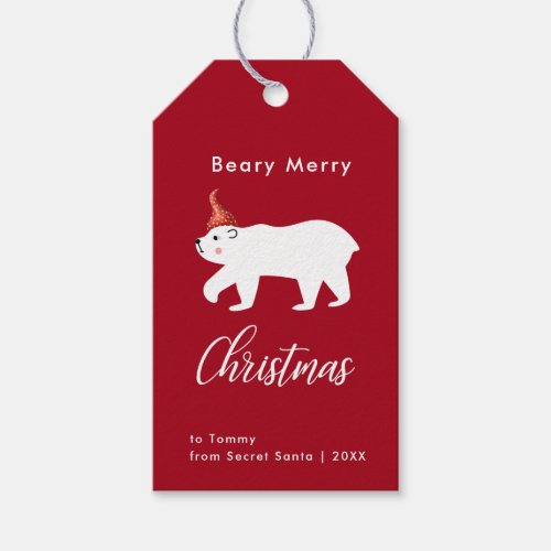 Cute Bear Merry Christmas  Red  Holiday Gift Tags