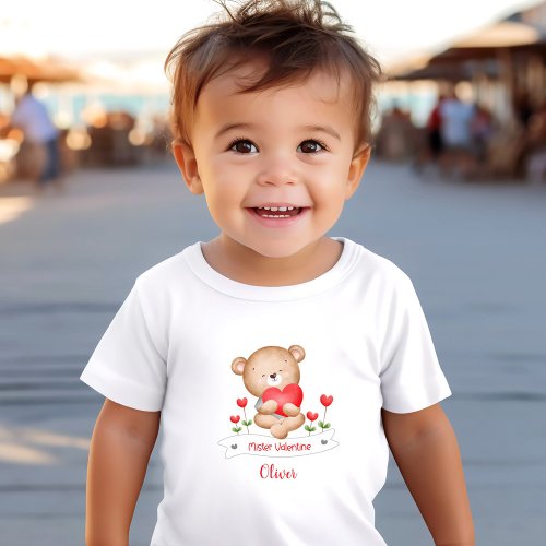 Cute Bear Mister Valentine Boy Personalized Name Toddler T_shirt
