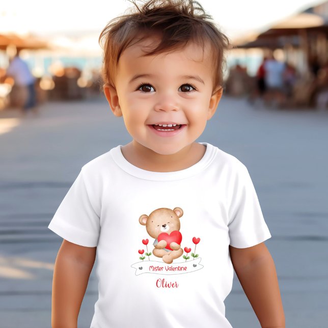 Cute Bear Mister Valentine Boy Personalized Name Toddler T-shirt (Cute Bear Mister Valentine Boy Personalized Name Toddler T-shirt)