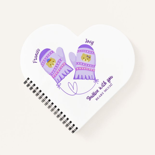 Cute Bear Mittens Personalized Valentines Day Gift Notebook (Front)