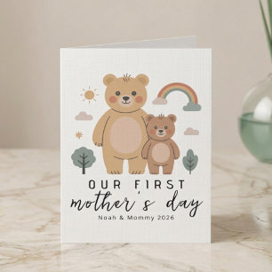 Cute Bear Mom Baby First Mothers Day Art Card