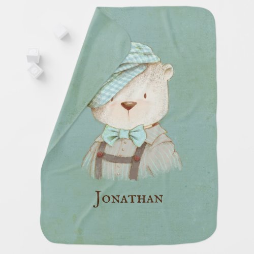 Cute Bear Name Personalized Rustic Baby Blanket