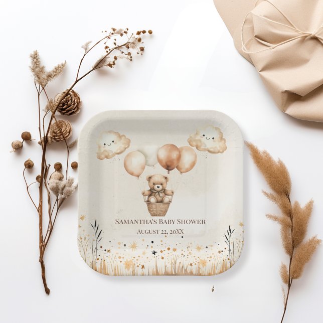 Cute Bear Neutral Baby Shower Paper Plates (Creator Uploaded)