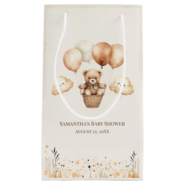 Cute Bear Neutral Baby Shower Small Gift Bag (Front)