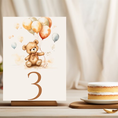 Cute Bear Neutral  Table Number