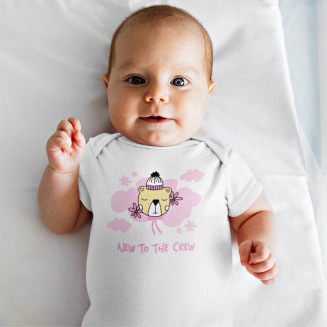 Cute Bear New To The Crew Pink Baby Girl Baby Bodysuit (Creator Uploaded)