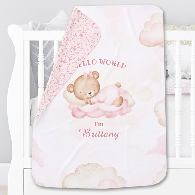 Cute Bear Newborn Baby Girl Name Pink Beige Baby Blanket (Cute Bear Newborn Baby Girl Name Pink Beige Baby Blanket)