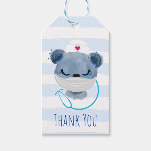 Cute Bear Nurse Wearing a Mask Thank You Gift Tags