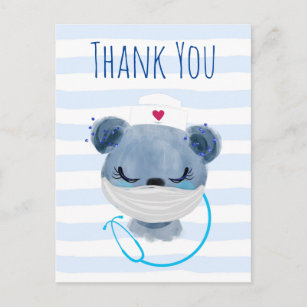 Cute Bear Nurse wearing a Mask Thank You Postcard