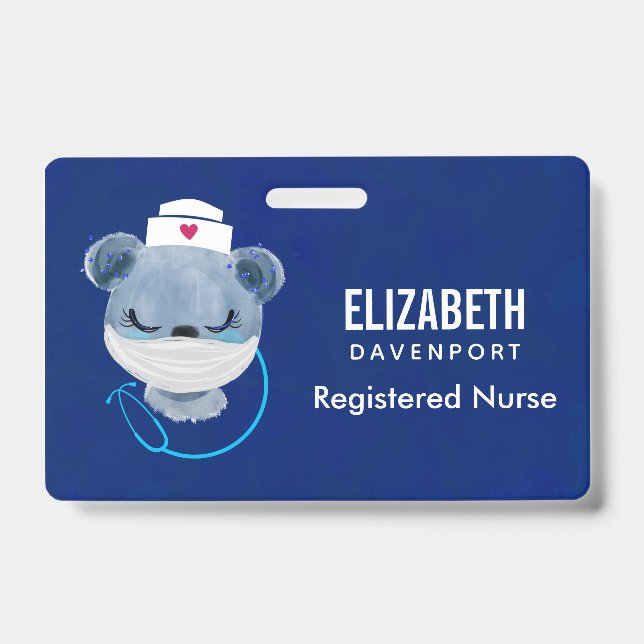 Cute Bear Nurse Wearing a Medical Mask Badge (Front)