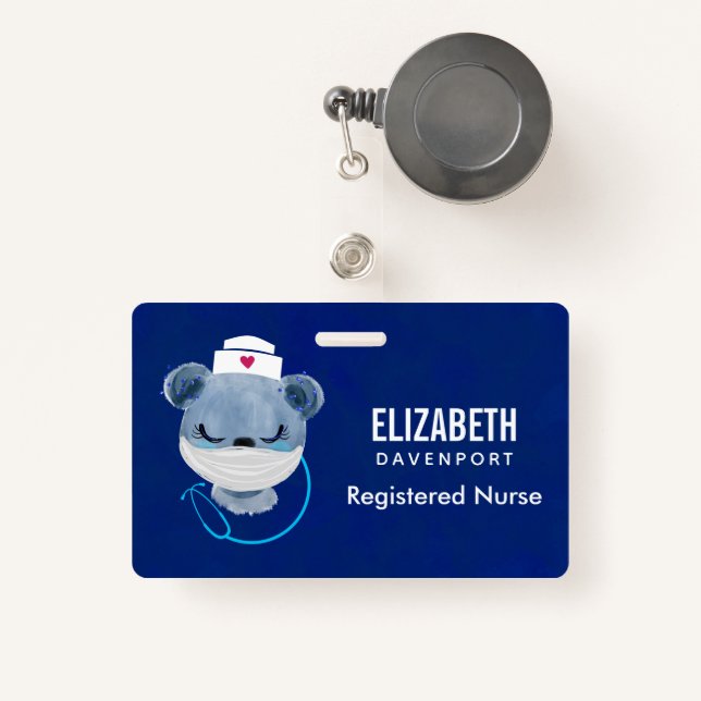Cute Bear Nurse Wearing a Medical Mask Badge (Front with Retractable)