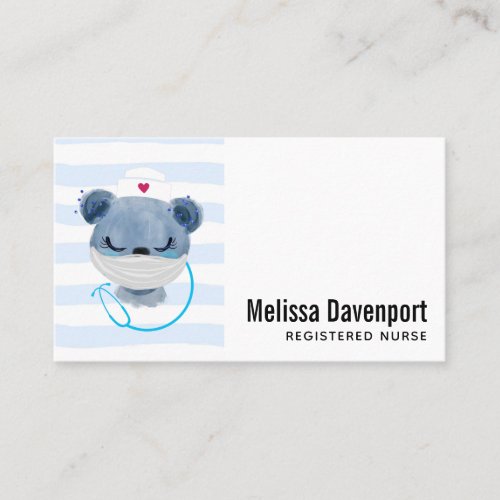 Cute Bear Nurse Wearing a Medical Mask Business Card