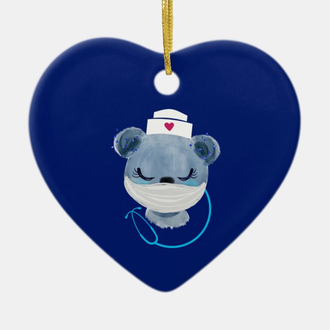 Cute Bear Nurse Wearing a Medical Mask Ceramic Ornament (Front)