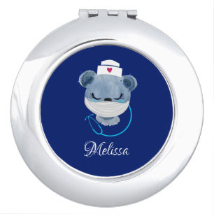 Cute Bear Nurse Wearing a Medical Mask Compact Mirror