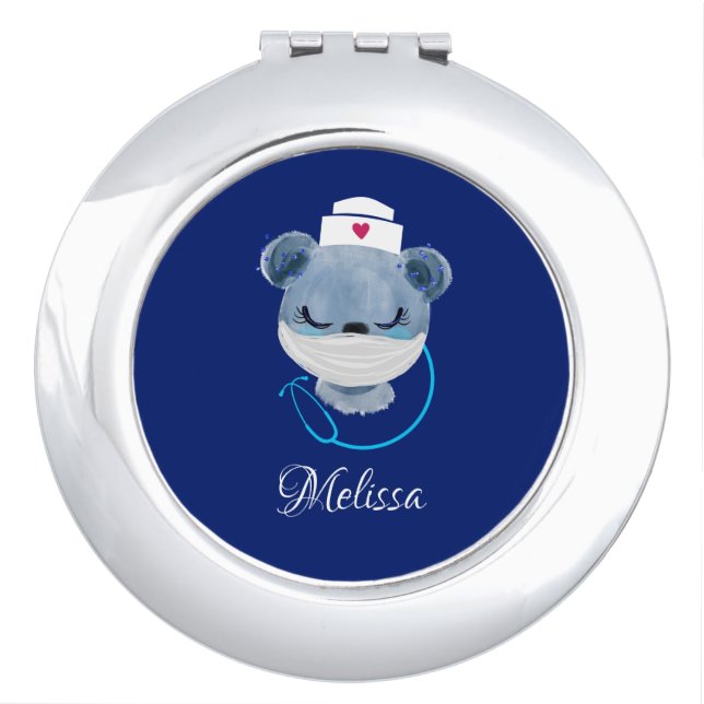 Cute Bear Nurse Wearing a Medical Mask Compact Mirror (Front)