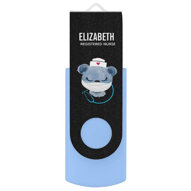 Cute Bear Nurse Wearing a Medical Mask Flash Drive (Front Vertical)