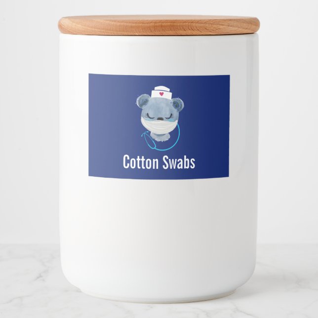 Cute Bear Nurse Wearing a Medical Mask Food Label (Front)