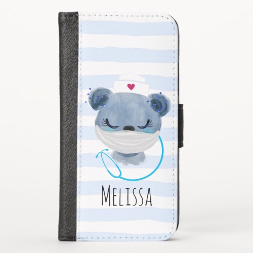 Cute Bear Nurse Wearing a Medical Mask iPhone X Wallet Case