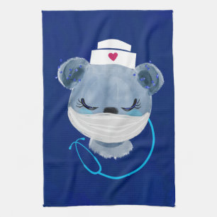 Cute Bear Nurse Wearing a Medical Mask Kitchen Towel