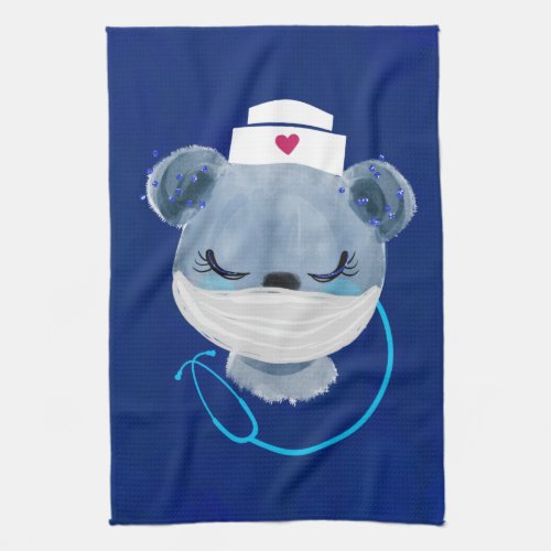 Cute Bear Nurse Wearing a Medical Mask Kitchen Towel
