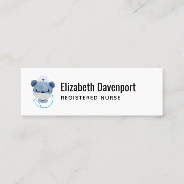 Cute Bear Nurse Wearing a Medical Mask Mini Business Card (Front)