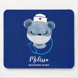 Cute Bear Nurse Wearing a Medical Mask Mouse Pad