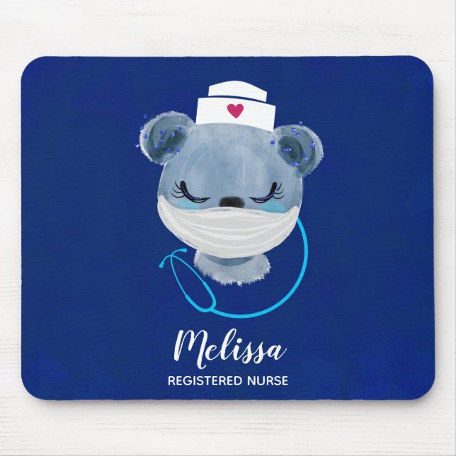 Cute Bear Nurse Wearing a Medical Mask Mouse Pad (Front)