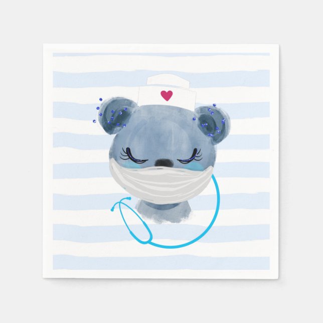 Cute Bear Nurse Wearing a Medical Mask Napkins (Front)