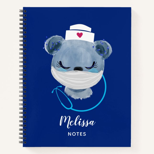 Cute Bear Nurse Wearing a Medical Mask Notebook (Front)