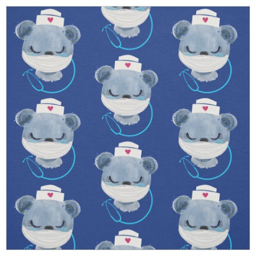 Cute Bear Nurse Wearing a Medical Mask Pattern Fabric