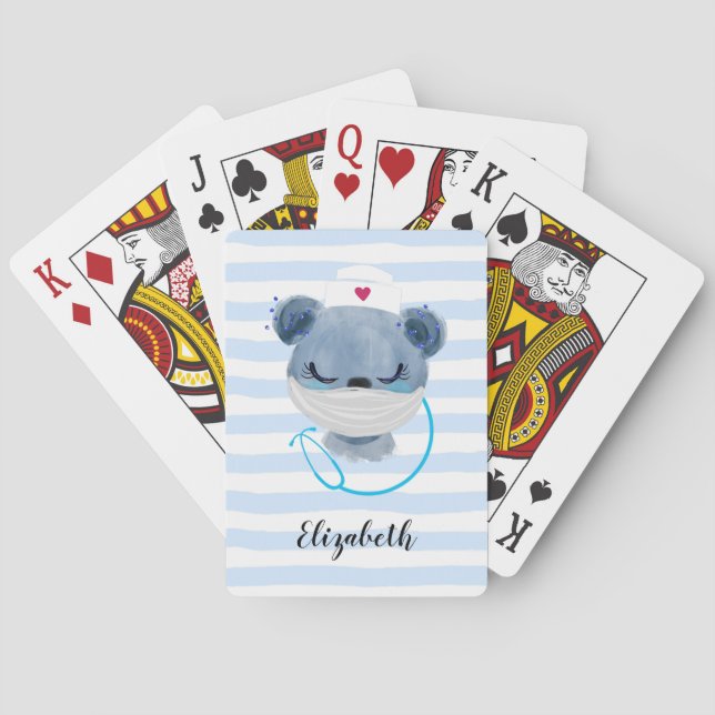 Cute Bear Nurse Wearing a Medical Mask Poker Cards (Back)