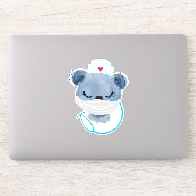 Cute Bear Nurse Wearing a Medical Mask Sticker (Computer)