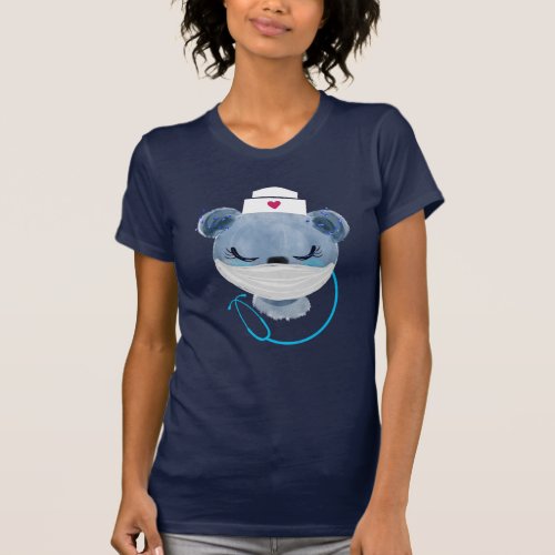 Cute Bear Nurse Wearing a Medical Mask T_Shirt