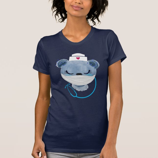 Cute Bear Nurse Wearing a Medical Mask T-Shirt (Front)