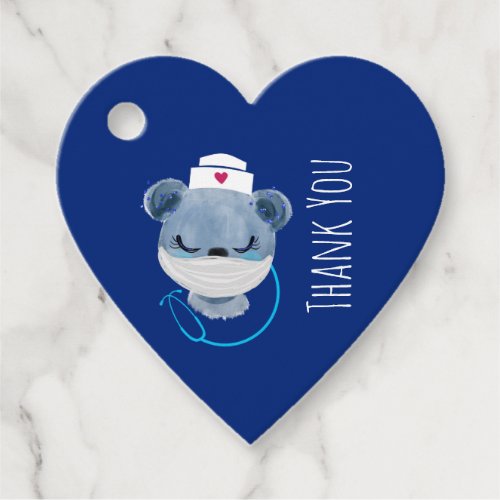 Cute Bear Nurse Wearing a Medical Mask Thank You Favor Tags