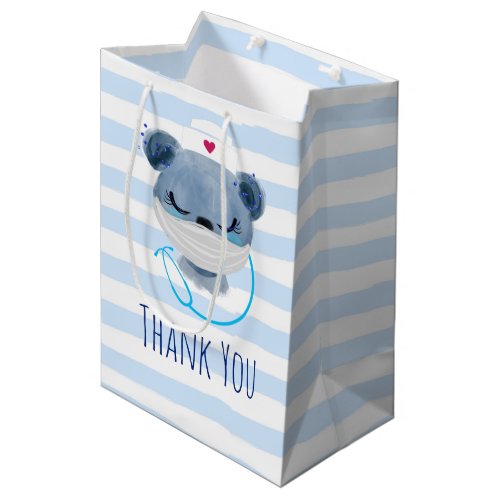 Cute Bear Nurse Wearing a Medical Mask Thank You Medium Gift Bag