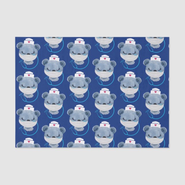 Cute Bear Nurse Wearing a Medical Mask Tissue Paper (Front)