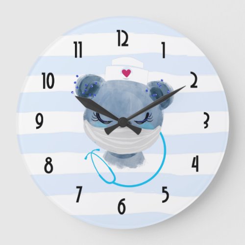 Cute Bear Nurse wearing a Protective Mask Large Clock
