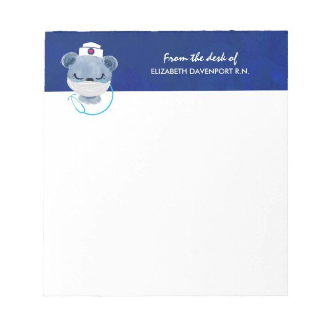 Cute Bear Nurse wearing a Protective Mask Notepad (Front)