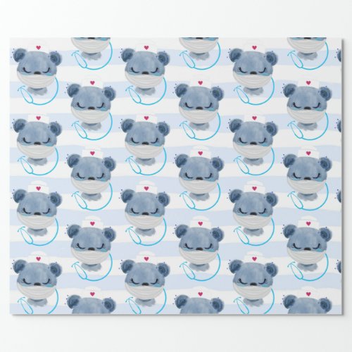 Cute Bear Nurse wearing a Protective Mask Wrapping Paper