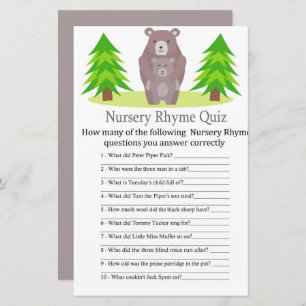 Cute Bear Nursery Rhyme Quiz baby shower game