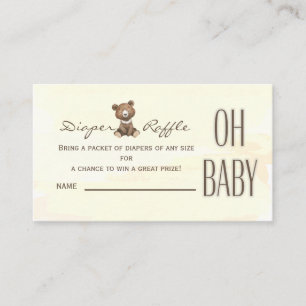 Cute Bear Oh Baby Yellow Diaper Raffle Enclosure Card